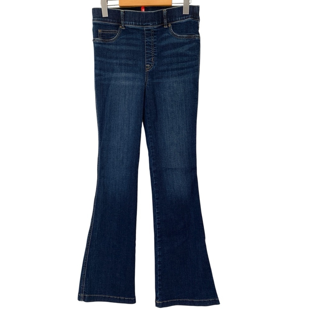 Spanx Jeans Womens Medium Blue Flare Leg High Waist Stretch Comfort Pull On